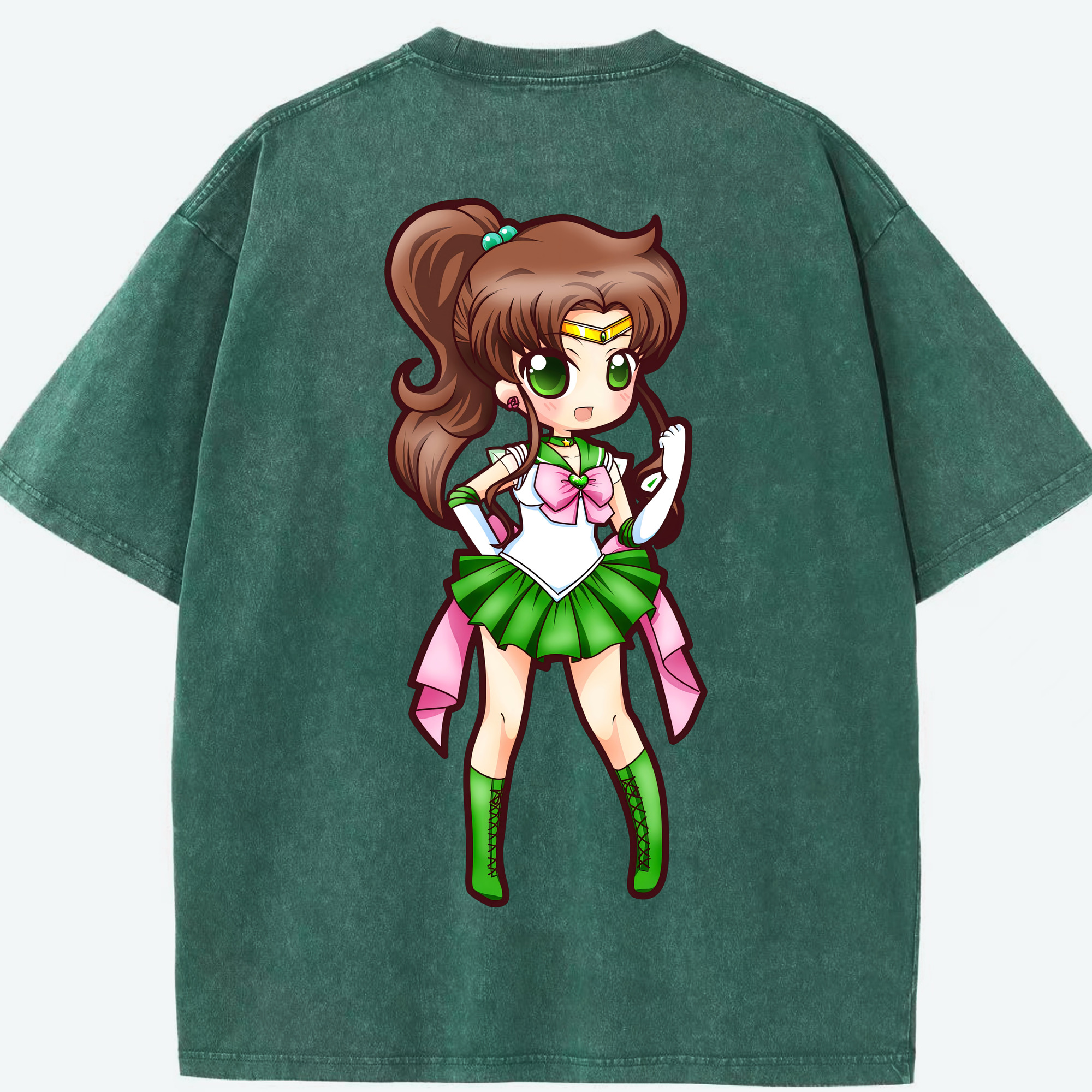 （画像用） 美少女戦士セーラームーン 木野 まこと きの まこと Sailor Moon Kino Makoto （セーラージュピター；Sailor Jupiter） 綿100% ヴィンテージ風 半袖Tシャツ（背面プリント）